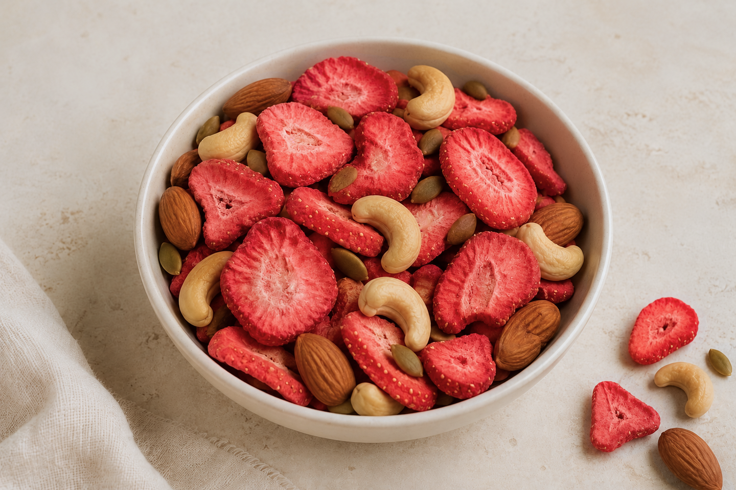 Strawberry slices mixed with nuts.